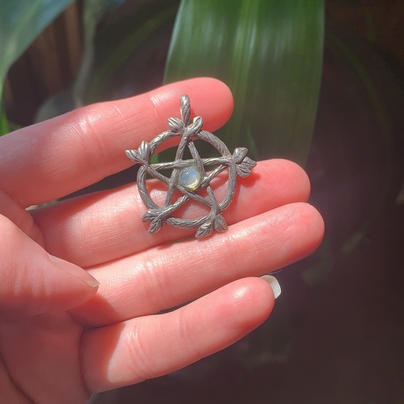 VINTAGE 925 silver moonstone twig branch pentacle necklace Comes - Picture 6 of 8